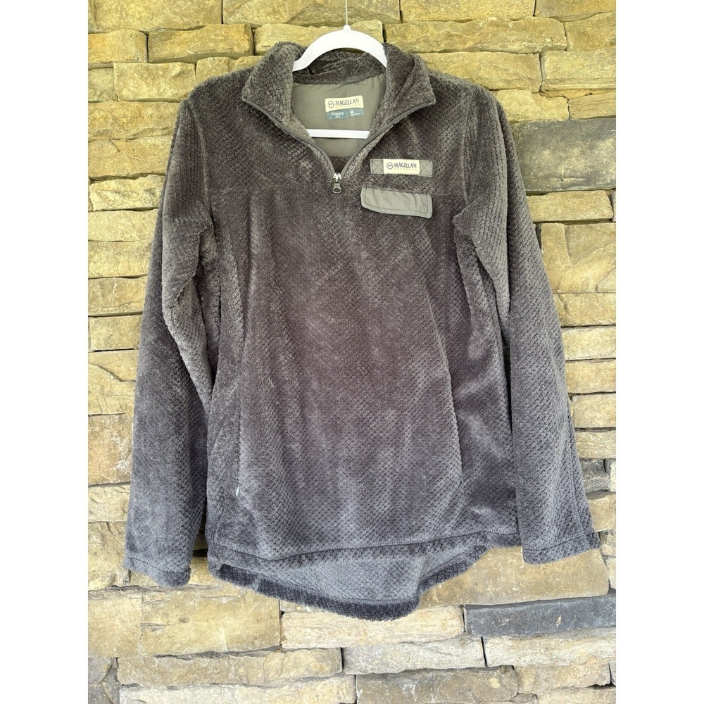Magellan Outdoors Gray Teddy Jacket with Plush Texture and Stand-Up Collar